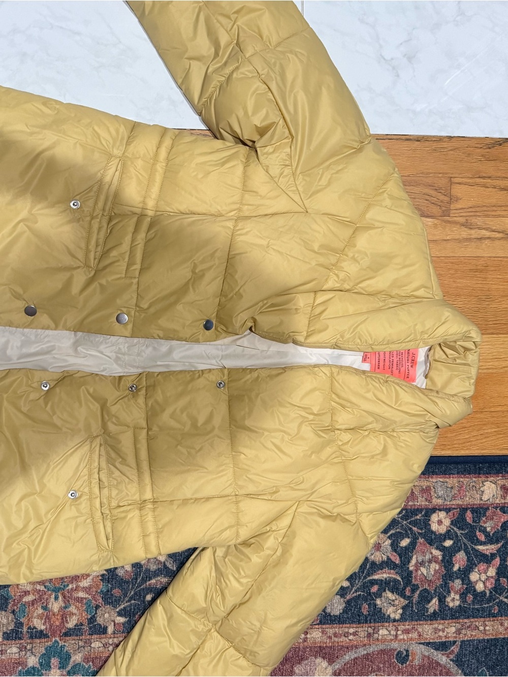 J. Crew light mustard puffer jacket